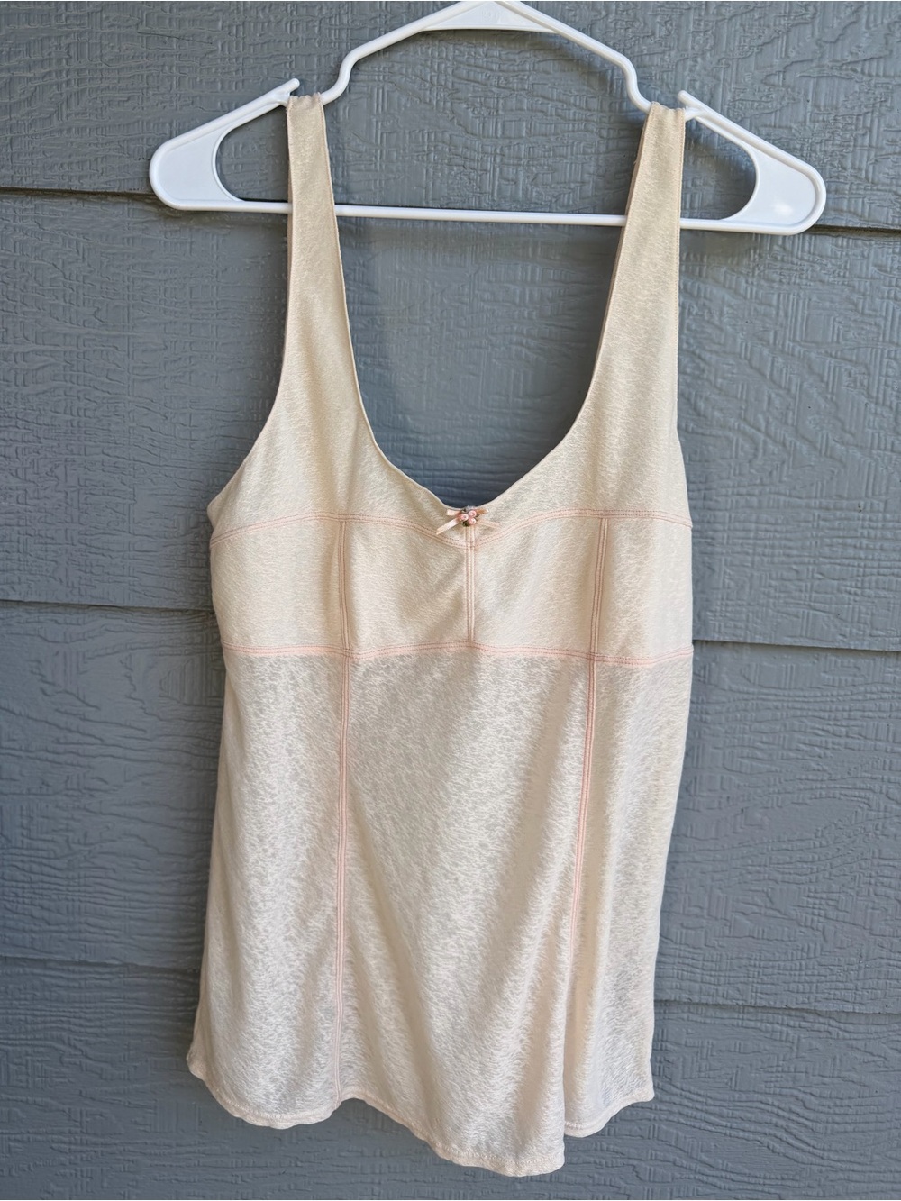 Free People Cream Lace-Trim Slip Tank with Pink Accents